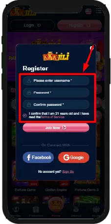 Register KKKJili step 3